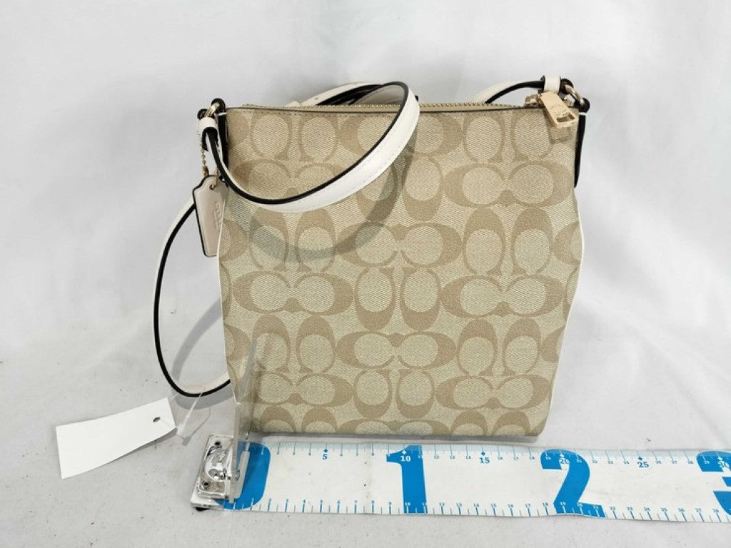 COACH コーチ ショルダーバッグ シグネチャー CF340 ベージュ ホワイト系 キャンバス レザー レディース ゴールド金具 超美品