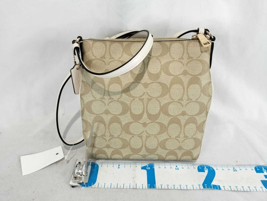 COACH コーチ ショルダーバッグ シグネチャー CF340 ベージュ ホワイト系 キャンバス レザー レディース ゴールド金具 超美品