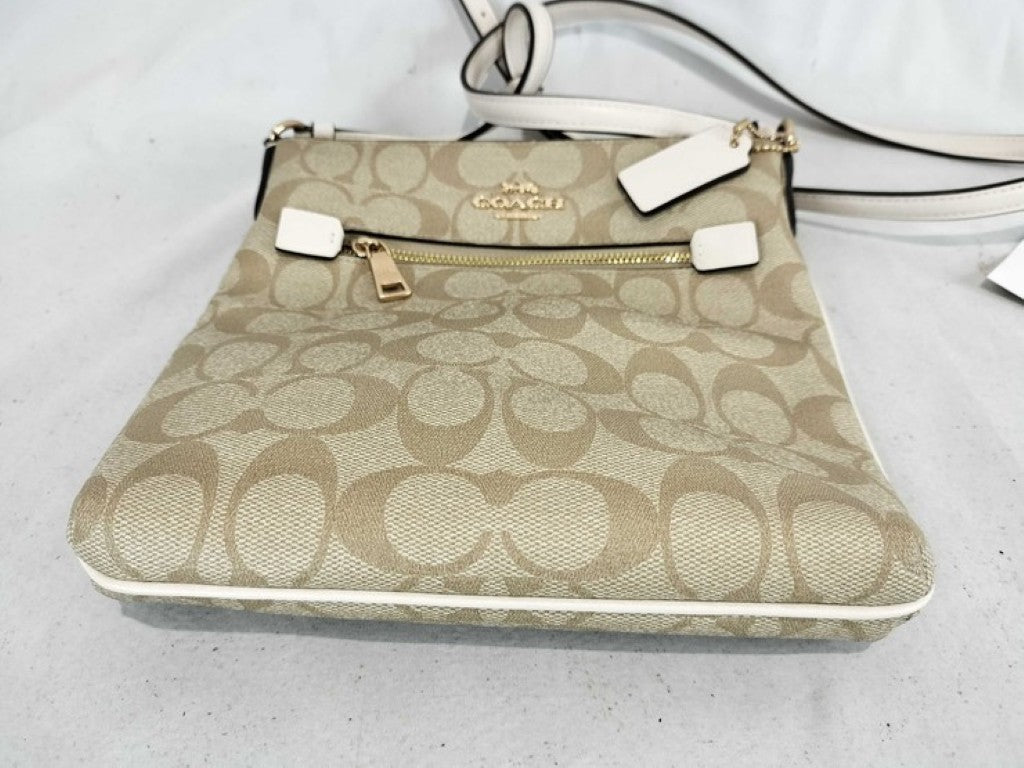COACH コーチ ショルダーバッグ シグネチャー CF340 ベージュ ホワイト系 キャンバス レザー レディース ゴールド金具 超美品