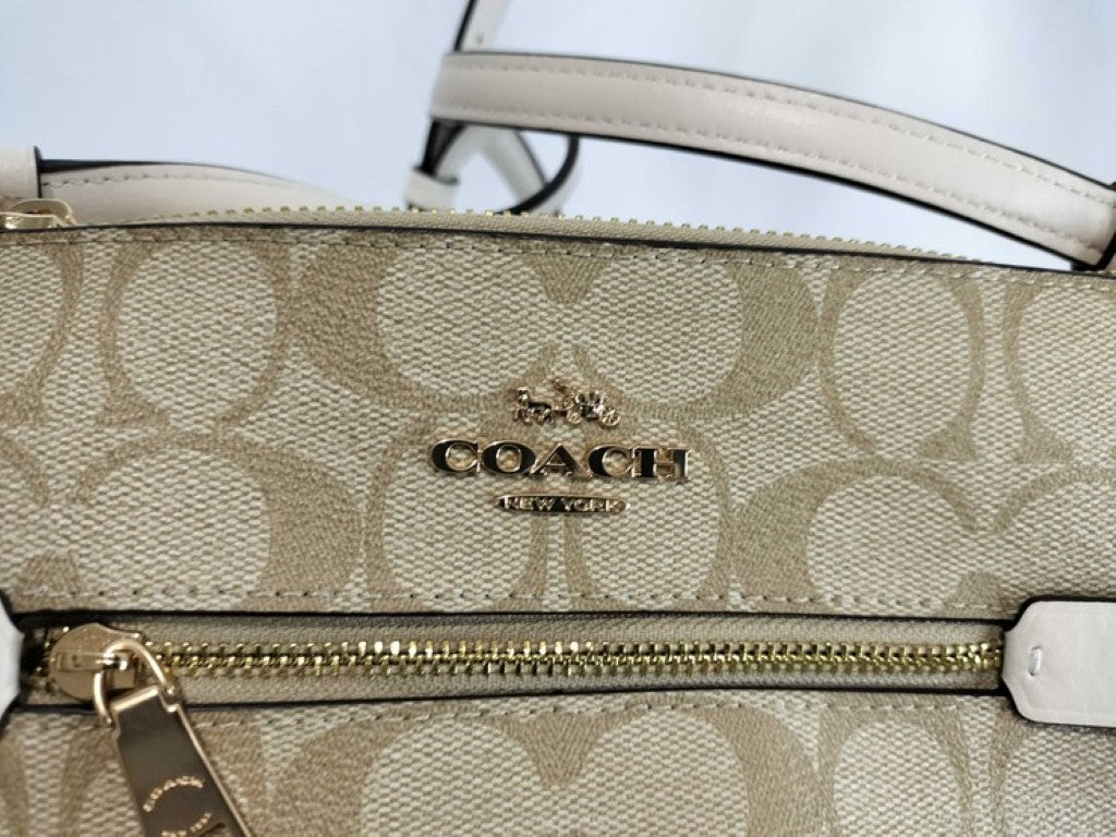 COACH コーチ ショルダーバッグ シグネチャー CF340 ベージュ ホワイト系 キャンバス レザー レディース ゴールド金具 超美品