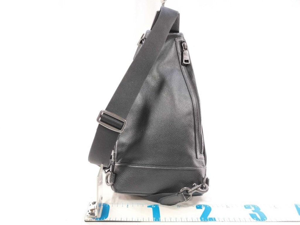 COACH コーチ ボディバッグ ドミニク CY803 ブラック系 レザー メンズ ショルダーバッグ 美品
