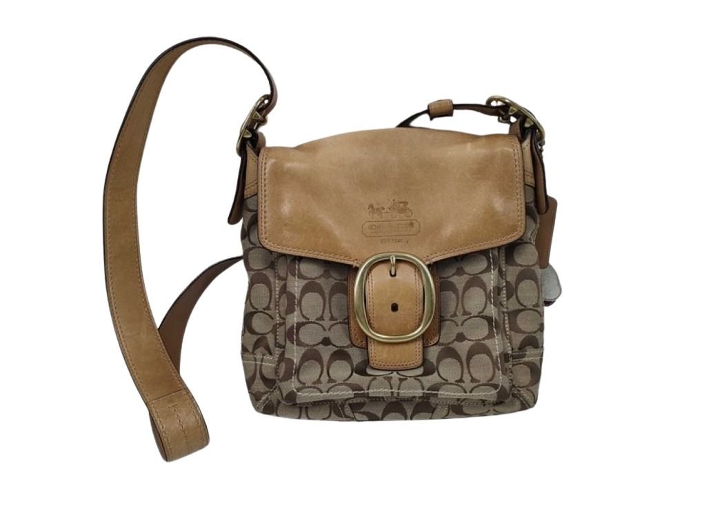 COACH コーチ ショルダーバッグ シグネチャー 12392 ブラウン系 キャンバス レザー レディース ゴールド金具