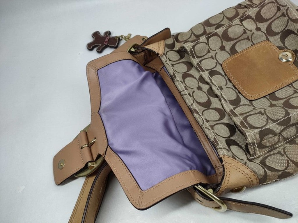 COACH コーチ ショルダーバッグ シグネチャー 12392 ブラウン系 キャンバス レザー レディース ゴールド金具