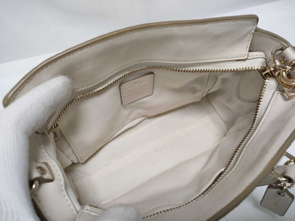 COACH コーチ ハンドバッグ ミニブレイクキャリオール F37635 ホワイト系 レザー レディース 2WAY ゴールド金具 美品