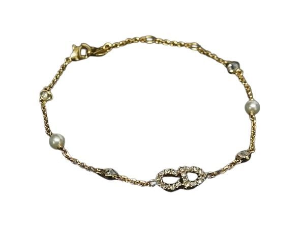 ChristianDior クリスチャンディオール ブレスレット ゴールド メタル レディース ロゴ パール ラインストーン 超美品