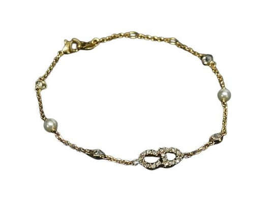 ChristianDior クリスチャンディオール ブレスレット ゴールド メタル レディース ロゴ パール ラインストーン 超美品