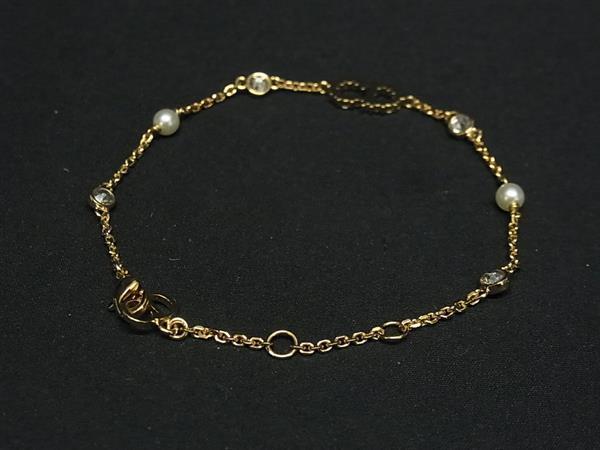 ChristianDior クリスチャンディオール ブレスレット ゴールド メタル レディース ロゴ パール ラインストーン 超美品