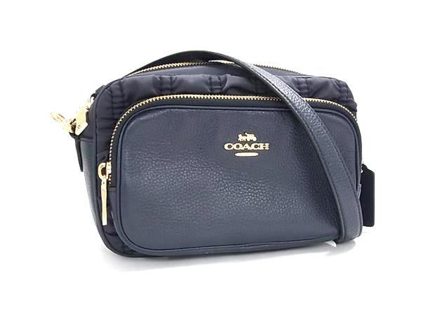 COACH コーチ ショルダーバッグ C4095 ネイビー レザー ナイロン レディース ギャザー ゴールド金具 超美品