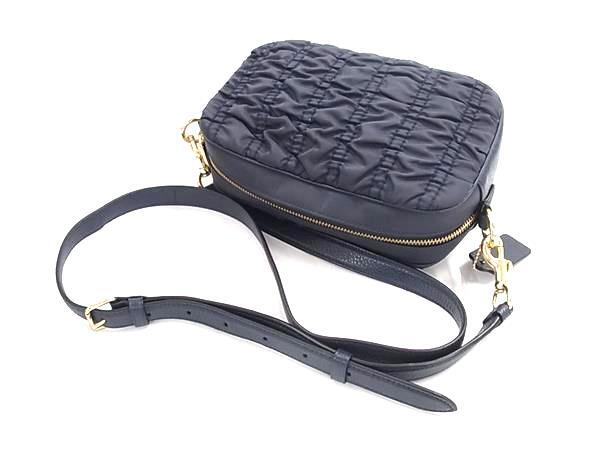 COACH コーチ ショルダーバッグ C4095 ネイビー レザー ナイロン レディース ギャザー ゴールド金具 超美品