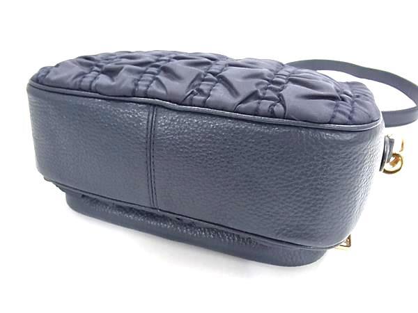 COACH コーチ ショルダーバッグ C4095 ネイビー レザー ナイロン レディース ギャザー ゴールド金具 超美品