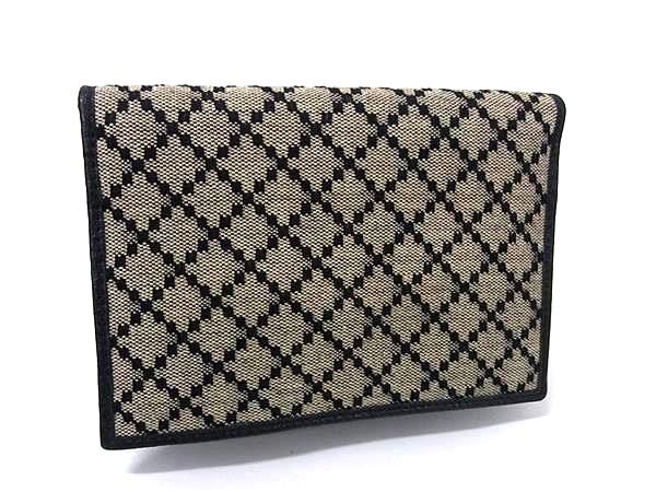 GUCCI グッチ パスポートケース ディアマンテ 143385 ブラウン系 ブラック キャンバス レザー ユニセックス 美品