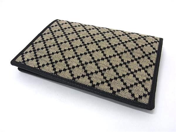 GUCCI グッチ パスポートケース ディアマンテ 143385 ブラウン系 ブラック キャンバス レザー ユニセックス 美品