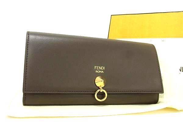 FENDI フェンディ 財布 バイザウェイ 8M0251 グレージュ レザー レディース 二つ折り 長財布 ゴールド金具 超美品