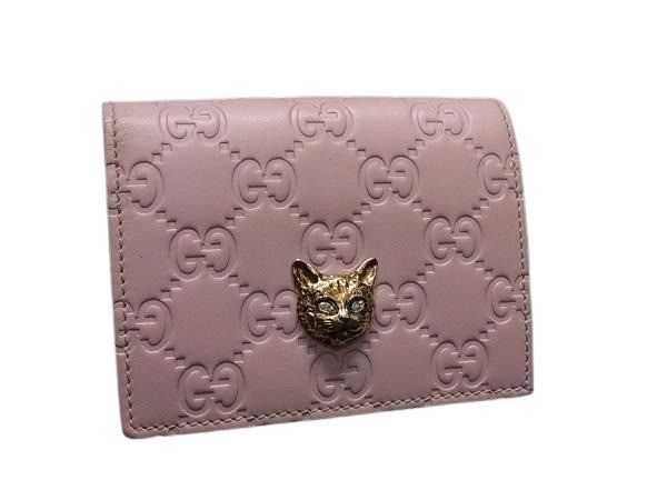GUCCI グッチ 財布 グッチシマ キャットヘッド 548057 ピンク レザー レディース ゴールド金具 美品