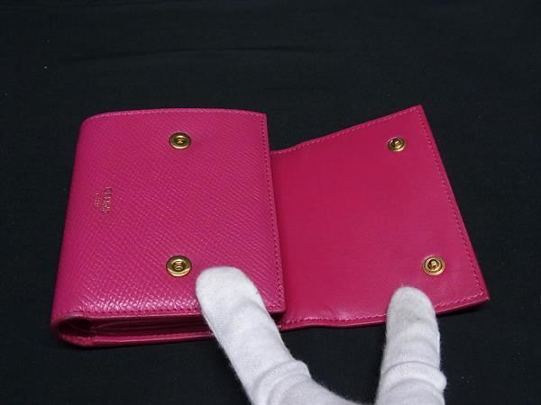 CELINE セリーヌ 財布 スモール トリフォールド ウォレット パープル系 レザー レディース 三つ折り 財布 美品