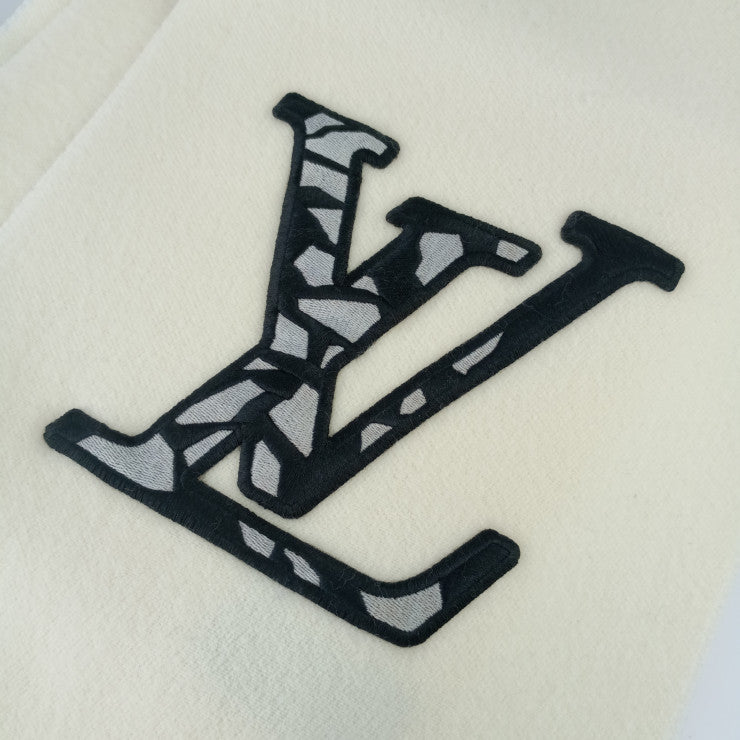 LOUIS VUITTON ルイヴィトン マフラー マフラーLVアイス M79377 ホワイト系 ウール100％ ユニセックス フリンジ 超美品
