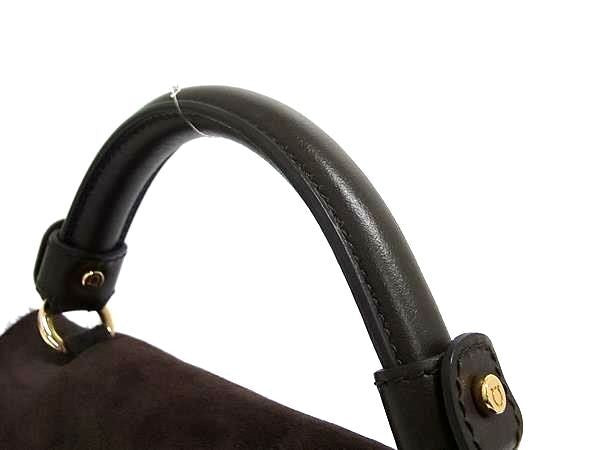 SALVATORE FERRAGAMO フェラガモ ハンドバッグ ガンチーニ EZ-21 E784 ブラウン系 ムートン レディース 2WAY ショルダーバッグ ゴールド金具 美品