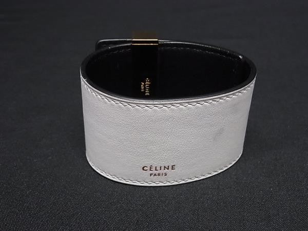 CELINE セリーヌ ブレスレット ホワイト系 レザー レディース ゴールド金具 美品