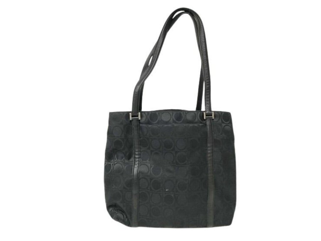 Salvatore Ferragamo フェラガモ トートバッグ ガンチーニ トリフォリオ バケットバッグ BA-21 1261 ブラック系 ナイロン x レザー レディース シルバー金具 美品