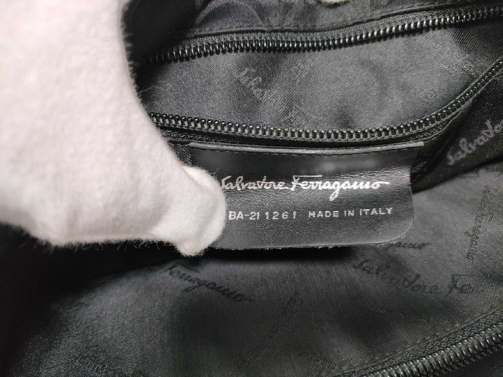 Salvatore Ferragamo フェラガモ トートバッグ ガンチーニ トリフォリオ バケットバッグ BA-21 1261 ブラック系 ナイロン x レザー レディース シルバー金具 美品