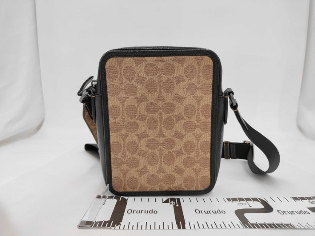COACH コーチ ショルダーバッグ シグネチャー サリバン CAT78 ベージュ ブラック系 PVC レザー メンズ 美品