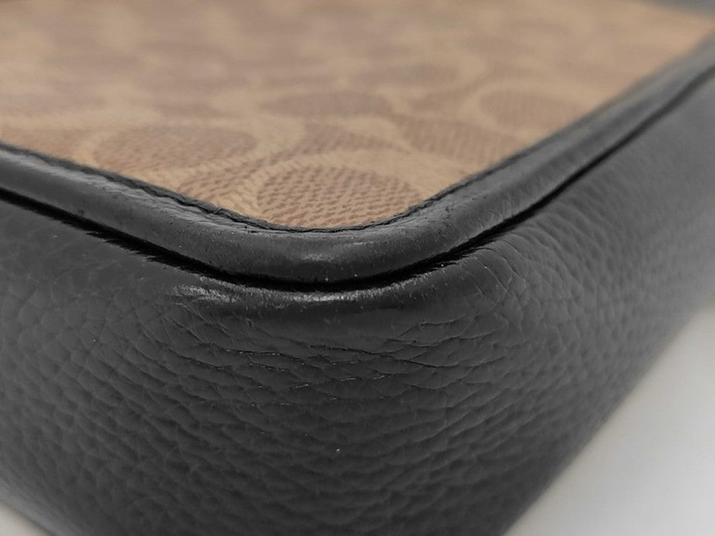 COACH コーチ ショルダーバッグ シグネチャー サリバン CAT78 ベージュ ブラック系 PVC レザー メンズ 美品