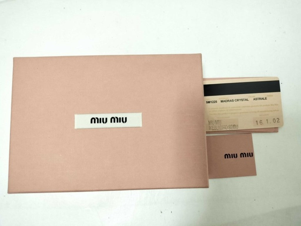 miu miu ミュウミュウ 2つ折財布 マドラス クリスタル 5M1225 ブルー系 レザー レディース スタッズ リボン L字ファスナー シルバー金具 美品