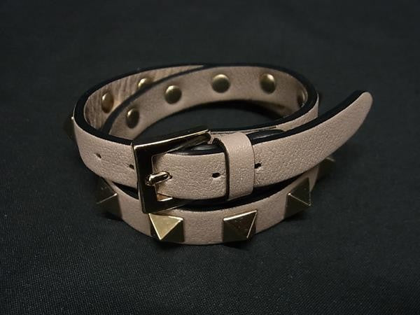 VALENTINO GARAVANI ヴァレンティノ ガラヴァーニ ブレスレット ロックスタッズ ライトトープ系 レザー レディース 2重 美品