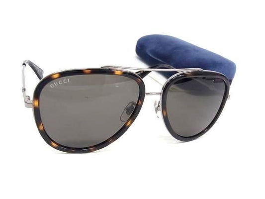 GUCCI グッチ サングラス アビエイター GG0062S シルバー ブラウン系 メタル プラスチック レディース ティアドロップ べっ甲調 美品