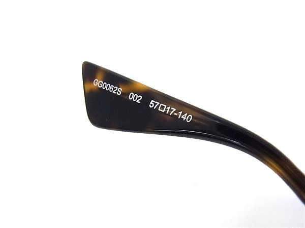 GUCCI グッチ サングラス アビエイター GG0062S シルバー ブラウン系 メタル プラスチック レディース ティアドロップ べっ甲調 美品