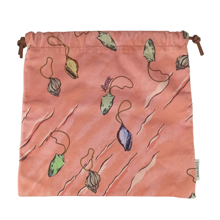 LOEWE ロエベ ポーチ パウラズ イビザ 貝殻ペンダント柄 巾着バッグ ピンク系 キャンバス レディース 超美品