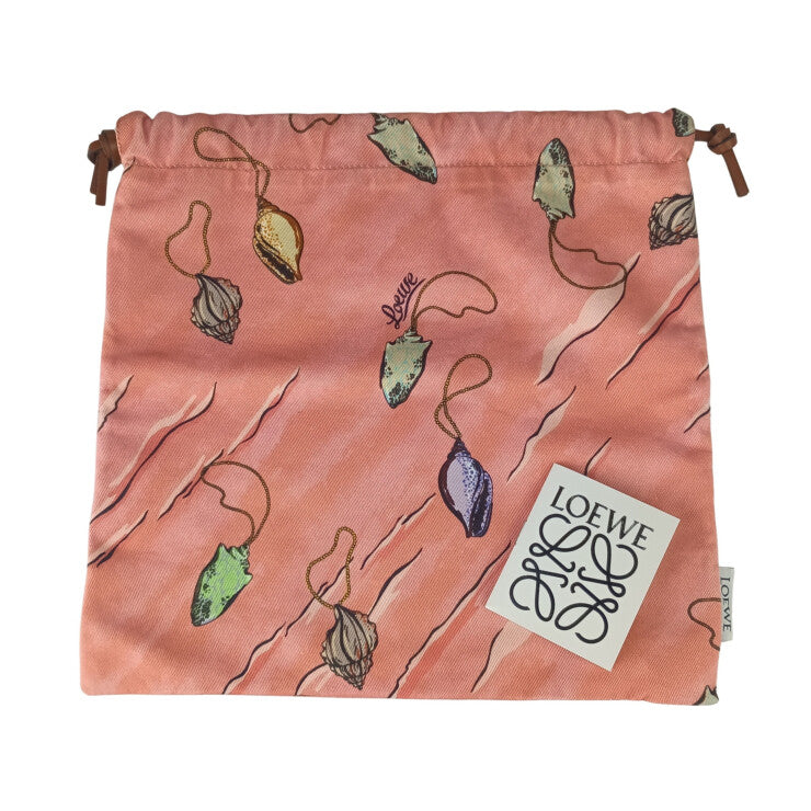 LOEWE ロエベ ポーチ パウラズ イビザ 貝殻ペンダント柄 巾着バッグ ピンク系 キャンバス レディース 超美品