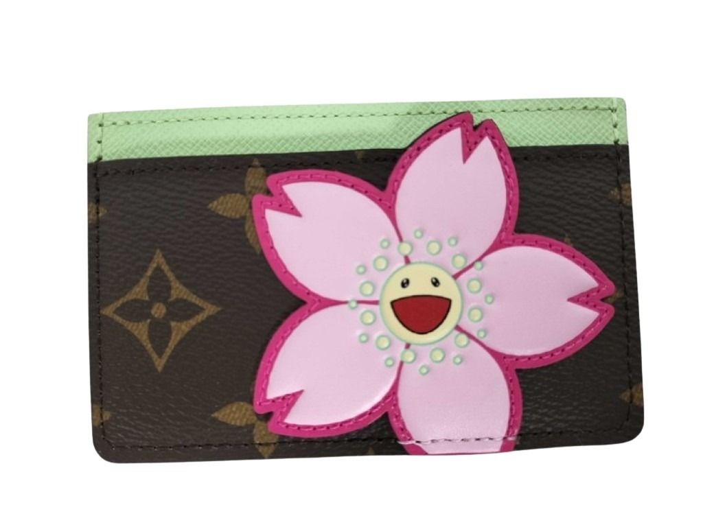 LOUIS VUITTON ルイヴィトン カードケース LV×TM ポルト カルト・サーンプル M13429 ブラウン ピンク グリーン系 モノグラム レディース 村上隆 チェリーブロッサム 名刺入れ パスケース 超美品