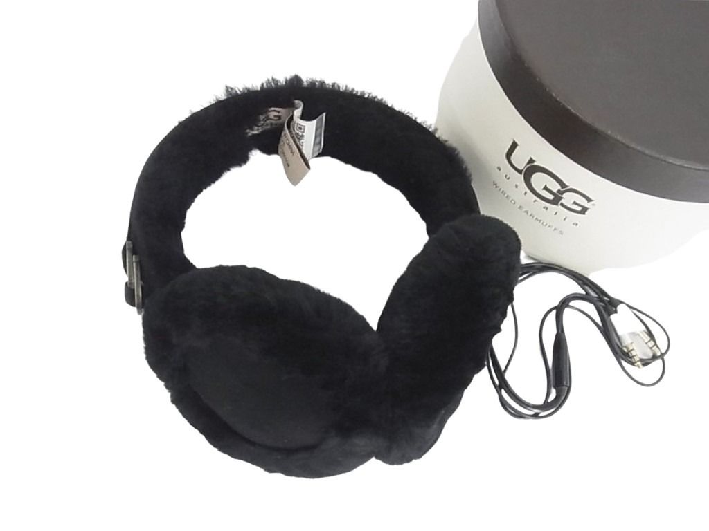 UGG アグ イヤーマフラー Wired Earmuffs ワイヤードイヤーマフ ブラック系 シープスキン スエード ムートン ユニセックス イヤーウォーマー ヘッドホン 有線 美品