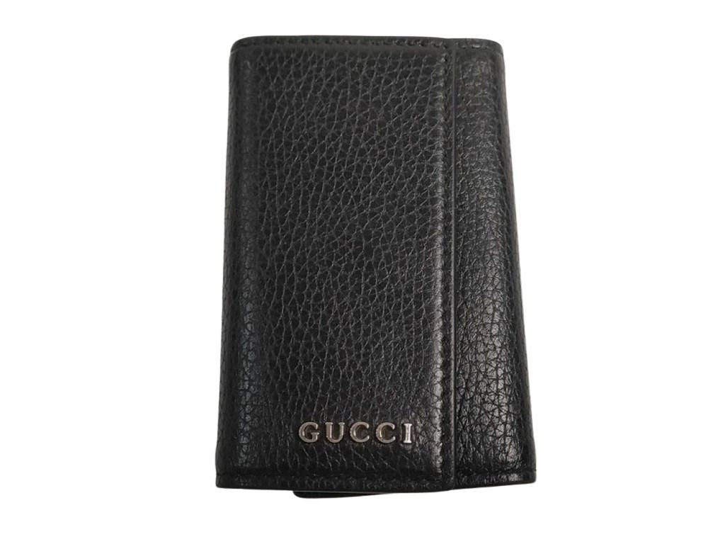 GUCCI グッチ キーケース 771156 ブラック系 レザー メンズ ロゴ 6連 シルバー金具 美品