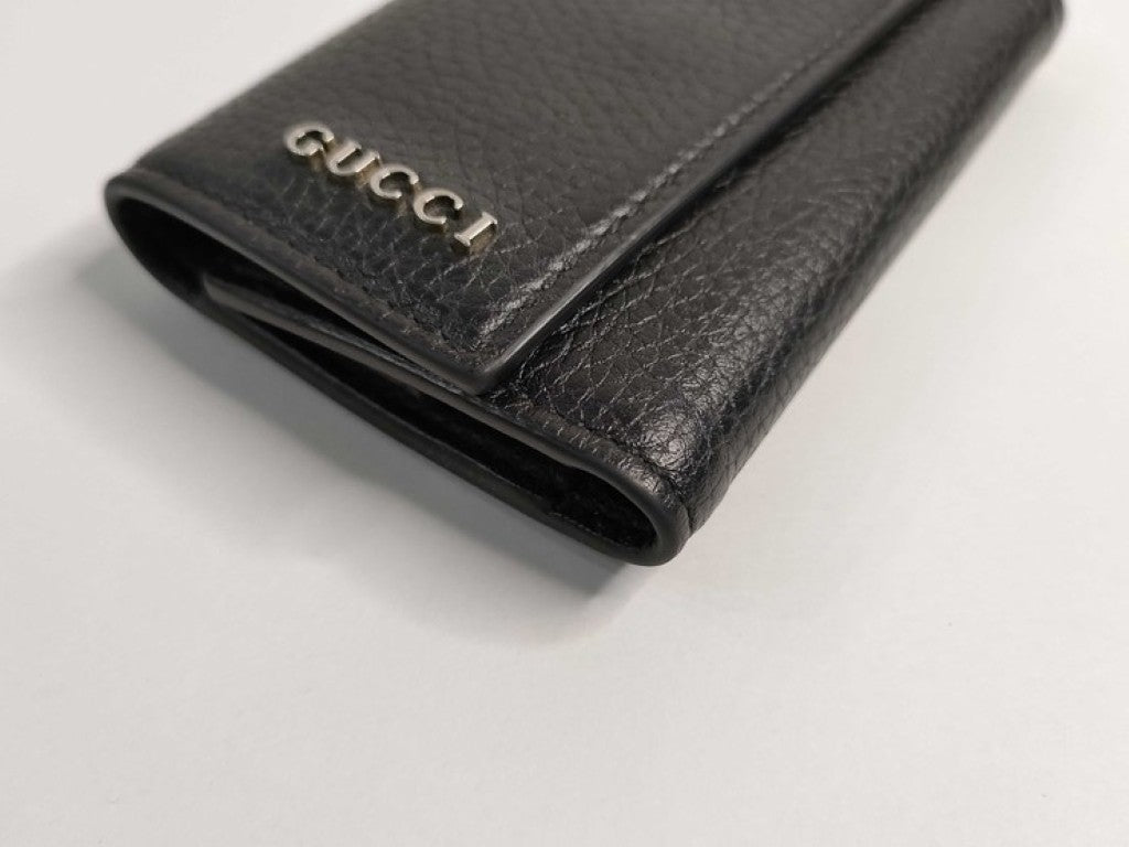 GUCCI グッチ キーケース 771156 ブラック系 レザー メンズ ロゴ 6連 シルバー金具 美品