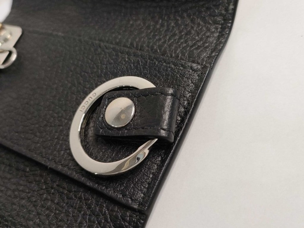 GUCCI グッチ キーケース 771156 ブラック系 レザー メンズ ロゴ 6連 シルバー金具 美品