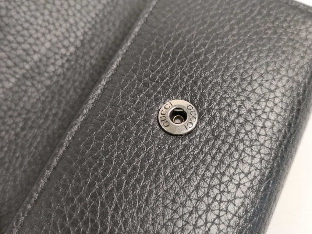 GUCCI グッチ キーケース 771156 ブラック系 レザー メンズ ロゴ 6連 シルバー金具 美品