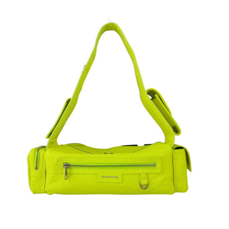 BALENCIAGA バレンシアガ ボディバッグ スーパービジー XS スリング バッグ 762516 イエロー系 レザー レディース シルバー金具 ショルダーバッグ 超美品