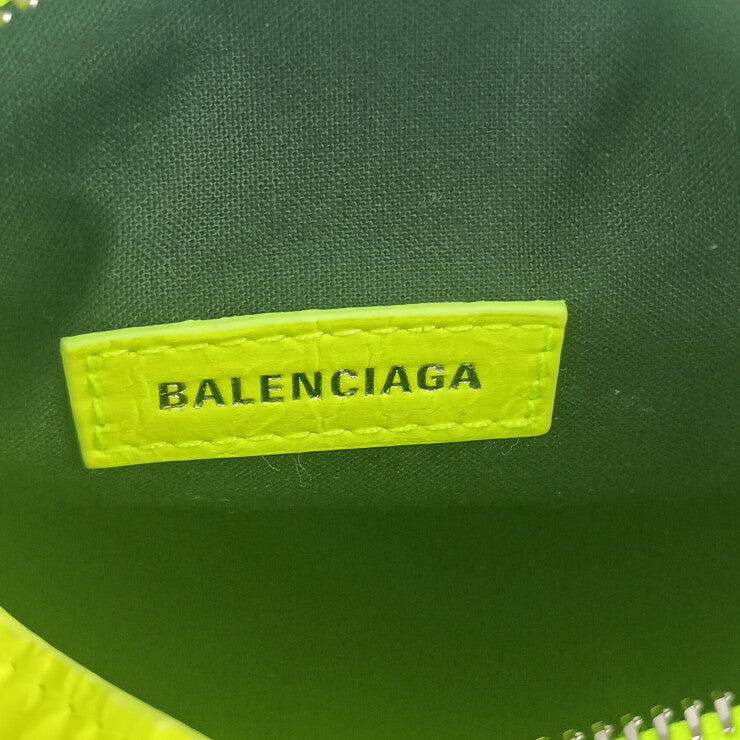BALENCIAGA バレンシアガ ボディバッグ スーパービジー XS スリング バッグ 762516 イエロー系 レザー レディース シルバー金具 ショルダーバッグ 超美品