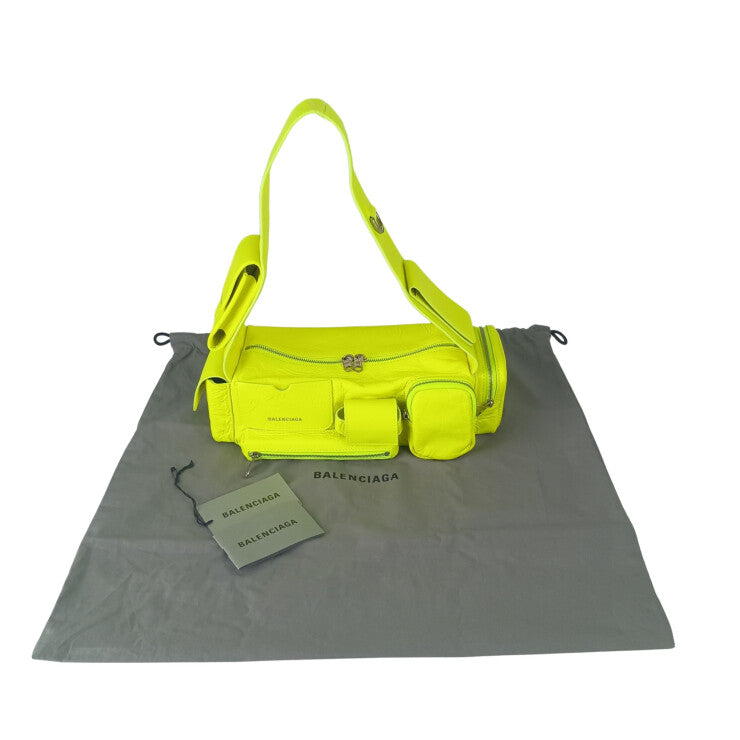BALENCIAGA バレンシアガ ボディバッグ スーパービジー XS スリング バッグ 762516 イエロー系 レザー レディース シルバー金具 ショルダーバッグ 超美品