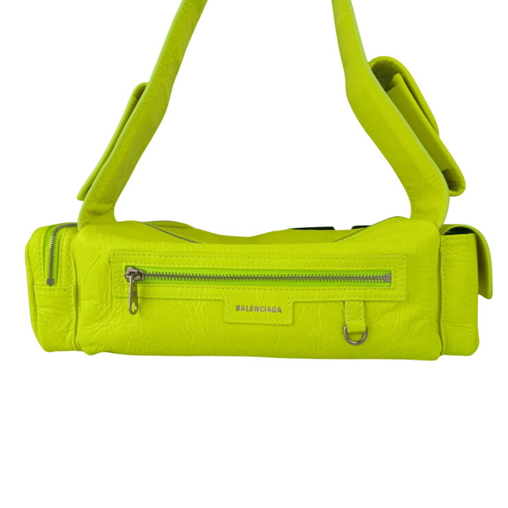 BALENCIAGA バレンシアガ ボディバッグ スーパービジー XS スリング バッグ 762516 イエロー系 レザー レディース シルバー金具 ショルダーバッグ 超美品