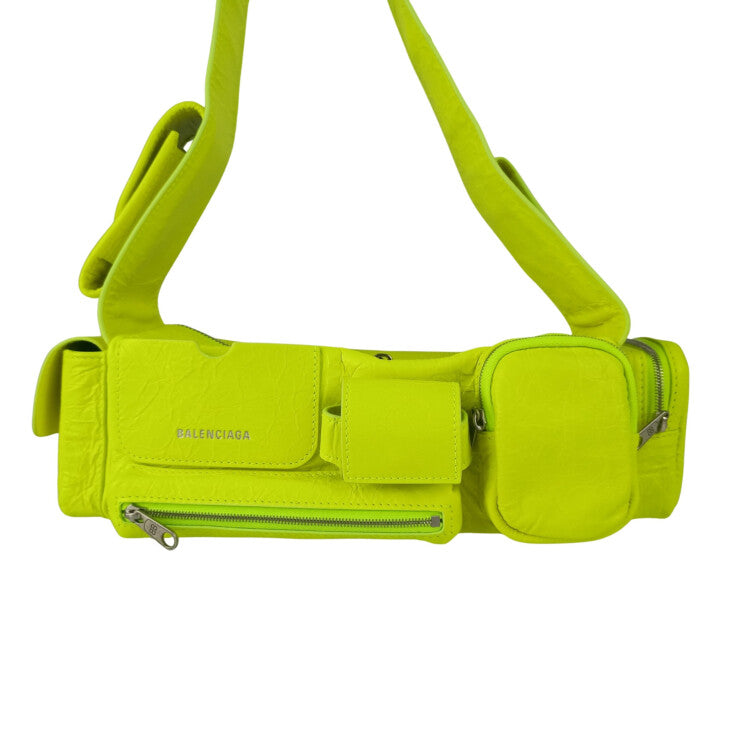 BALENCIAGA バレンシアガ ボディバッグ スーパービジー XS スリング バッグ 762516 イエロー系 レザー レディース シルバー金具 ショルダーバッグ 超美品