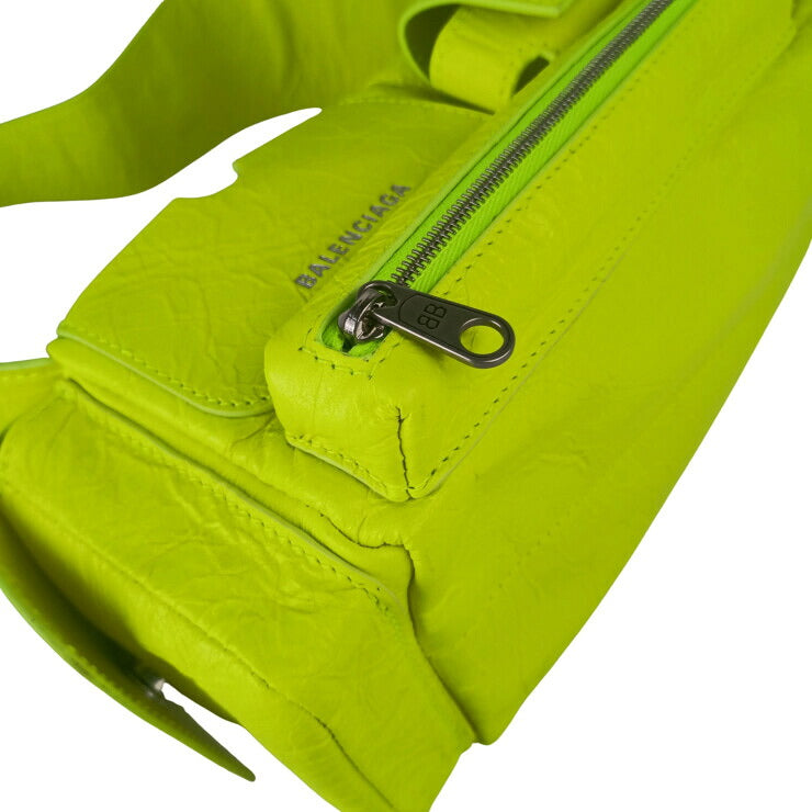 BALENCIAGA バレンシアガ ボディバッグ スーパービジー XS スリング バッグ 762516 イエロー系 レザー レディース シルバー金具 ショルダーバッグ 超美品