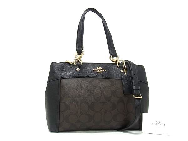 COACH コーチ ハンドバッグ シグネチャー F26139 ブラック ブラウン PVC レザー レディース 2WAY ゴールド金具