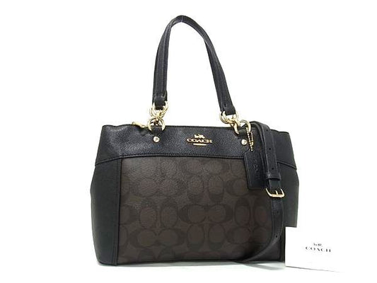 COACH コーチ ハンドバッグ シグネチャー F26139 ブラック ブラウン PVC レザー レディース 2WAY ゴールド金具