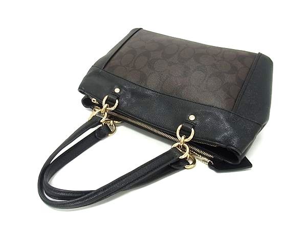 COACH コーチ ハンドバッグ シグネチャー F26139 ブラック ブラウン PVC レザー レディース 2WAY ゴールド金具