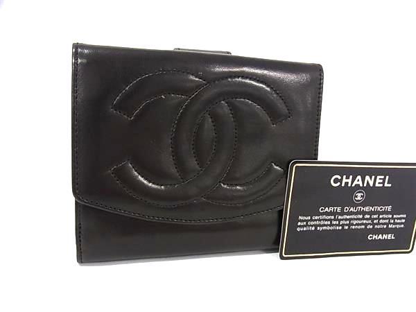 CHANEL シャネル 財布 ココマーク ブラック ラムスキン レディース Wホック 二つ折り財布