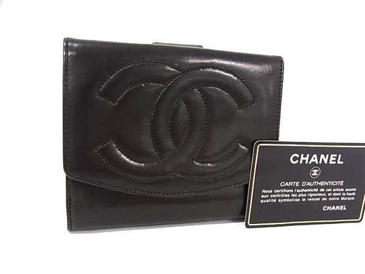 CHANEL シャネル 財布 ココマーク ブラック ラムスキン レディース Wホック 二つ折り財布