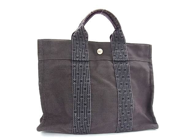 HERMES エルメス ハンドバッグ エールライン トートPM グレー キャンバス レディース シルバー金具